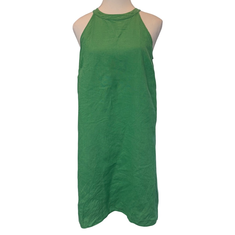Sigrid Olsen Small Green 100% Linen Halter Neck Shift Dress Beach Resort Summer